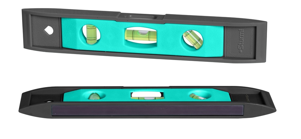 Уровень пластмассовый Torpedo 225 мм, 3 глазка, магнитный, Sturm!