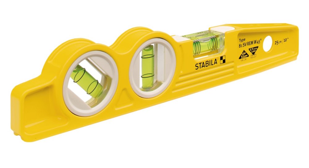 Уровень Stabila тип 81SV REM W45, 25см литой профиль (1верт.,1гориз.,1х45, магнитный,точн. 0,5мм/м)