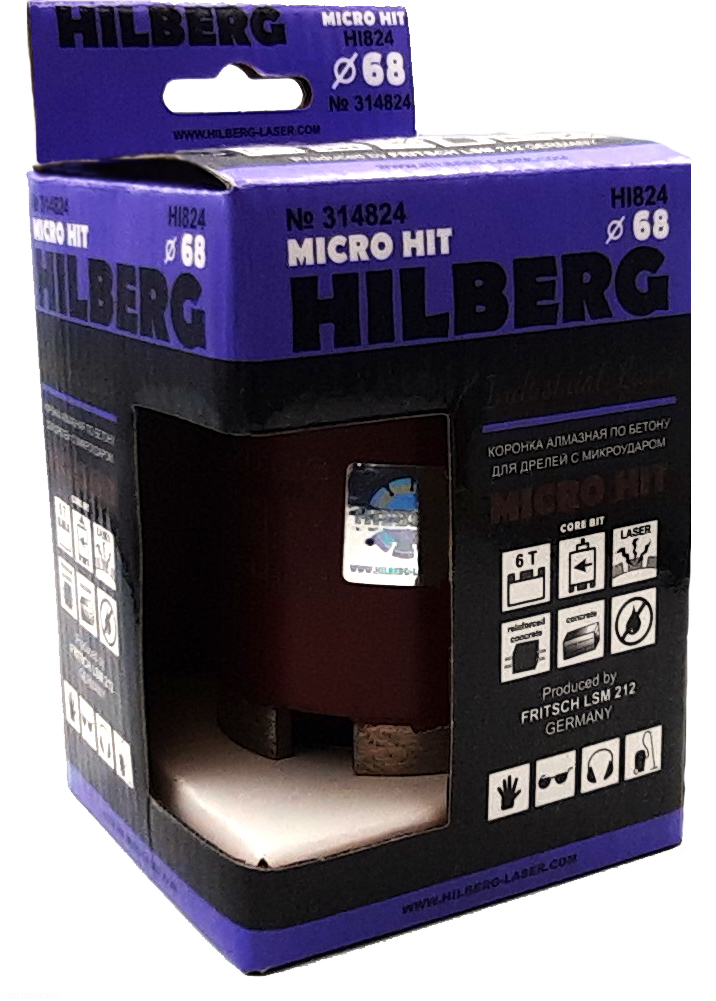 Коронка алмазная 68 мм Hilberg Industrial Laser Micro Hit под пылеудалитель HI824