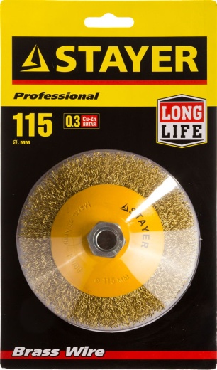 STAYER 115 мм, витая латунированная стальная проволока, 0.3 мм, Щетка коническая, PROFESSIONAL (35133-115)