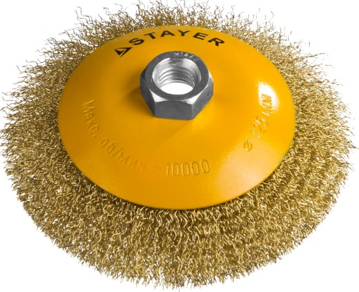 STAYER 125 мм, витая латунированная стальная проволока, 0.3 мм, Щетка коническая, PROFESSIONAL (35133-125)