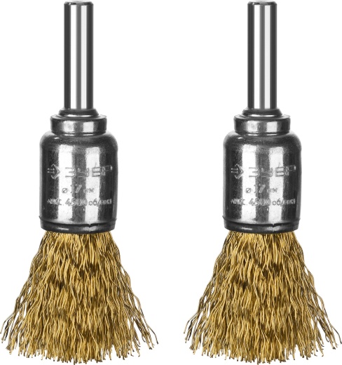 ЗУБР 2 шт., 17 мм, витая латунированная стальная проволока, 0.3 мм,Щетка кистевая Набор щеток-крацовок кистевых, Профессионал (35225-17-H2)