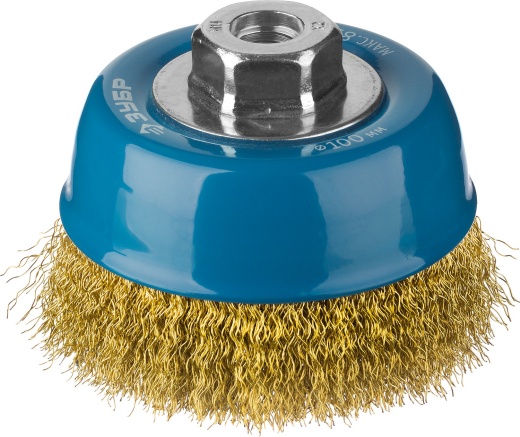 ЗУБР 100 мм, витая латунированная стальная проволока, 0.3 мм, Щетка чашечная, Профессионал (3526-100)